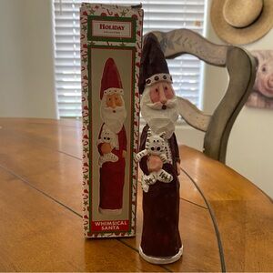 Vintage Gottschalks Christmas Whimsical Santa Cat 7.5” World Bazaars Carved Look